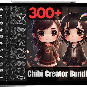 300 Procreate Chibi Character Creator Stamps Bundle, Free Anime Stamps Included, High Quality Chibi Stamps, Chibi Brushes, Commercial Use.