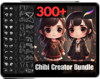 300 Procreate Chibi Character Creator Stamps Bundle, Free Anime Stamps Included, High Quality Chibi Stamps, Chibi Brushes, Commercial Use.