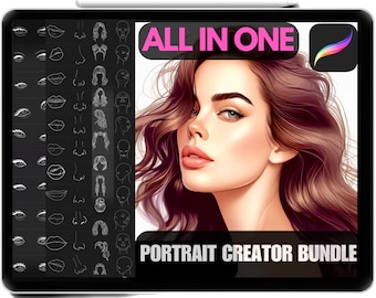 Procreate Female Portrait Creator: Realistic Face Stamps & Head Guides (Commercial Use)