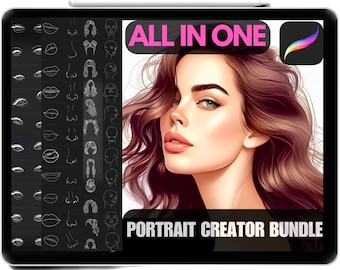 Procreate Female Portrait Creator Bundle, High Quality, Realistic Eyes, Noses, Lips, Skin, Face, Hair Stamps & Head Guides, Commercial Use