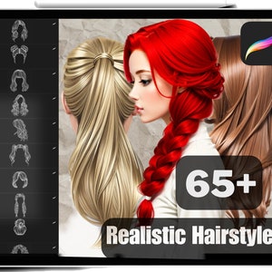 65+ Procreate リアルなヘアスタイル スタンプ ポートレート用高品質女性ヘアスタイル iPad Procreate 簡単高速ヘアブラシ、商用利用