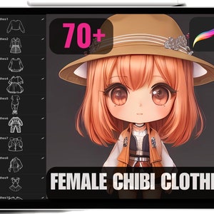 70 Procreate Chibi Female Clothes Stamps, Dresses, Tshirts, Jackets, Sweaters, High Quality Chibi Stamps, Chibi Brushes, Commercial Use.