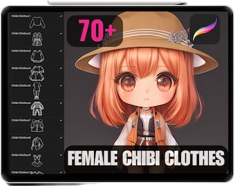 70 Procreate Chibi Female Clothes Stamps, Dresses, Tshirts, Jackets, Sweaters, High Quality Chibi Stamps, Chibi Brushes, Commercial Use.