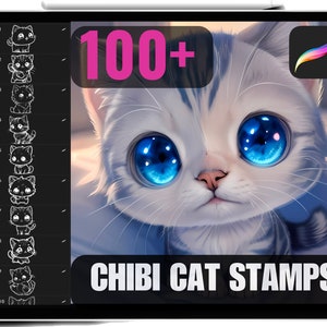 100 Procreate Cute Chibi Cats Stamps, Kawaii Cats Stamps, High Quality Chibi Characters Animal Stamps, Chibi Kitten Brushes, Commercial Use.