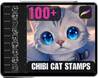 100+ Procreate Chibi Cat Stamps: Kawaii Kitten Brushes (Commercial Use)