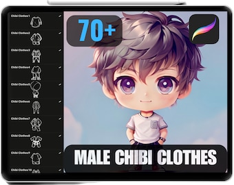 70 Procreate Chibi Male Clothes Stamps, Suits, Tshirts, Jackets, Sports, Sweaters, High Quality Chibi Stamps, Chibi Brushes, Commercial Use.