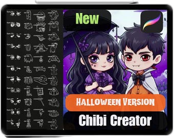 Procreate Halloween Chibi Character Creator: Stamps & Brushes Bundle (Commercial Use)