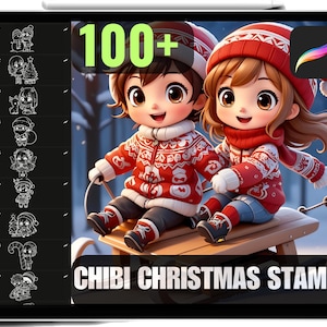 100 Procreate Chibi Character Christmas Themed Stamps, High Quality Chibi Stamps, Chibi Brushes, Commercial Use.