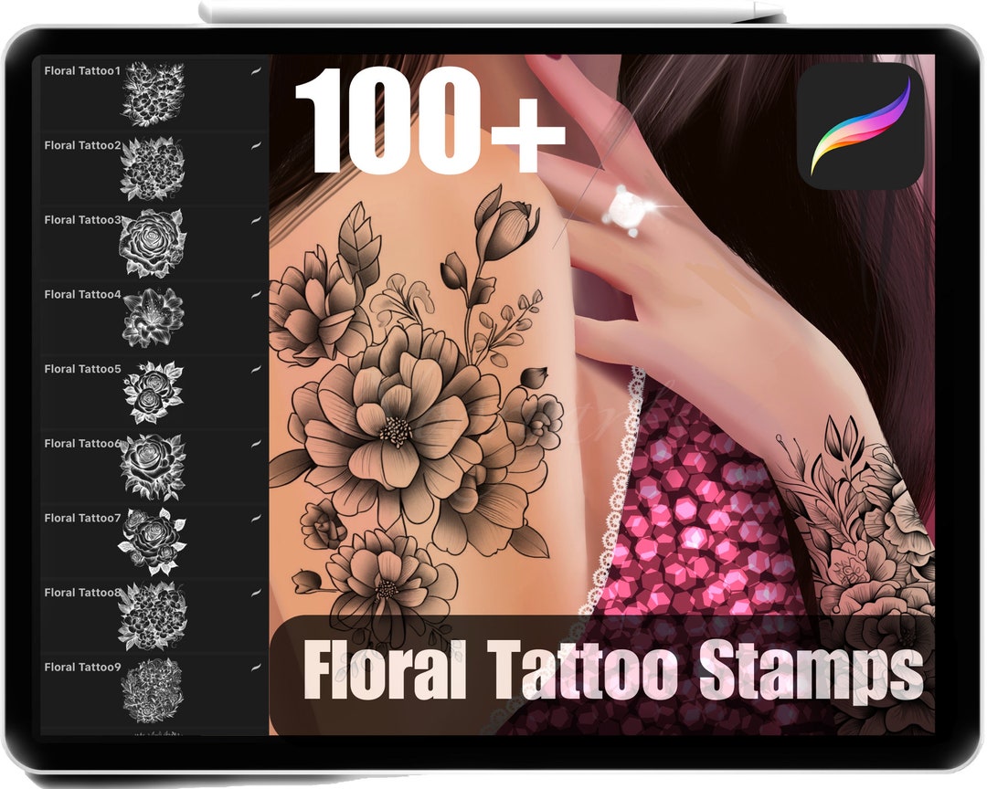 100+ Procreate Flower Tattoo Stamps, High Quality Floral Tattoo Brushes ...