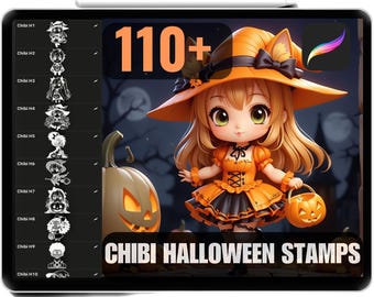 110+ Procreate Chibi Halloween Stamps: Commercial Use