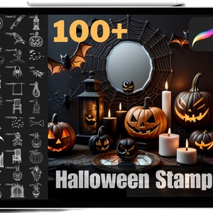 100 Procreate Halloween Stamps, Spooky Season Ghost Pumpkin Horror Procreate Brush Set, High Quality Halloween Brushes, Commercial Use.