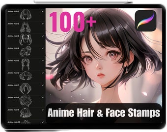 100+ Anime Hair & Face Stamps: Procreate Brushes (Commercial Use)