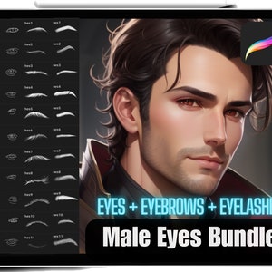 Procreate Male Eye Stamps Bundle Of High Quality Realistic Portrait Male Eyes, Eyebrows & Eyelashes Procreate Easy Brushes Commercial Use