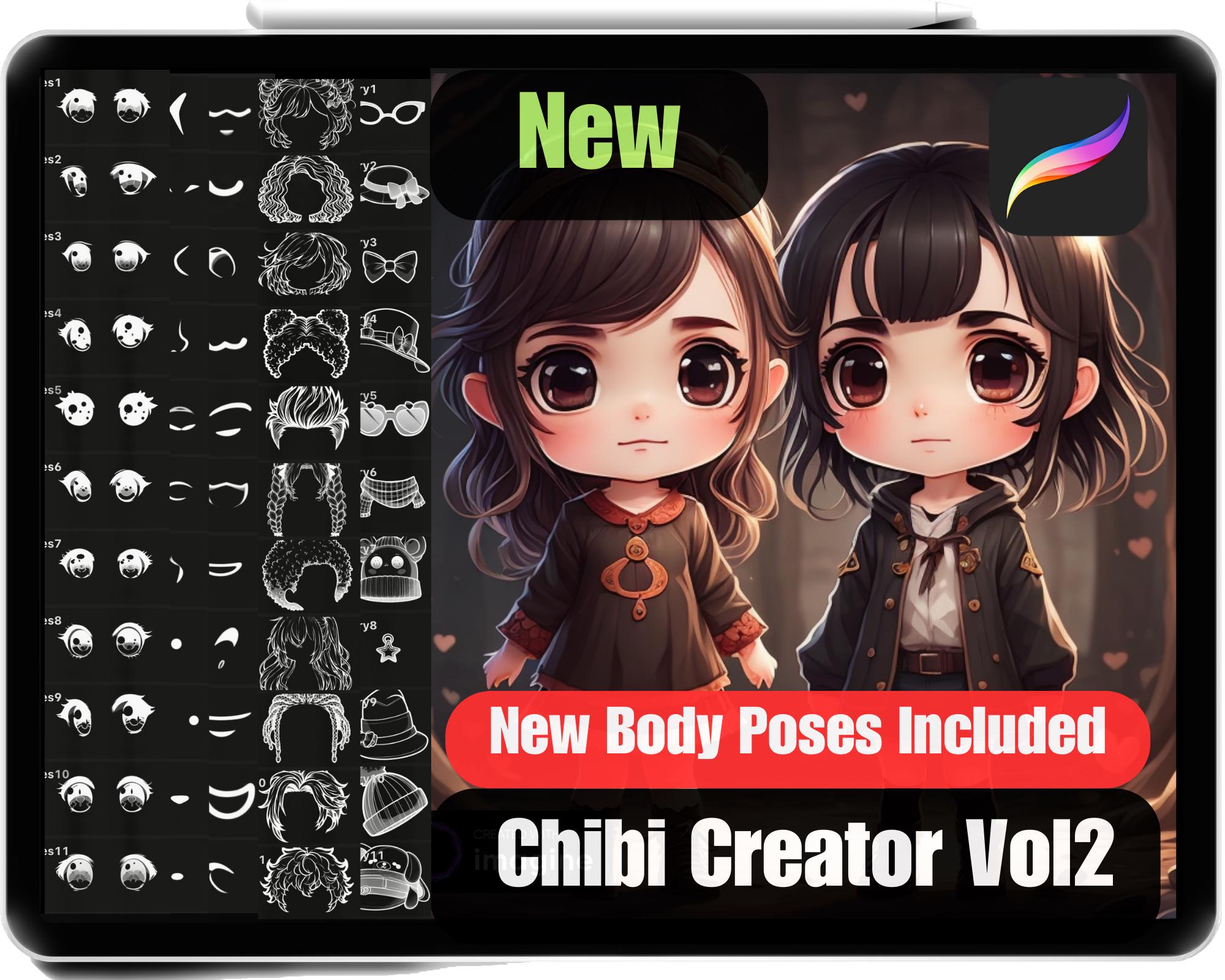 210 Procreate Chibi Character Creator Stamps Bundle — Pinceles Chibi de alta calidad para anime, manga y emotes
