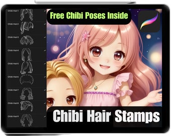 Procreate Chibi Hair Stamps: 70+ Anime Manga Brushes