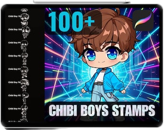 Sellos Chibi Boys para Procreate: Más de 100 pinceles de anime y manga (uso comercial)