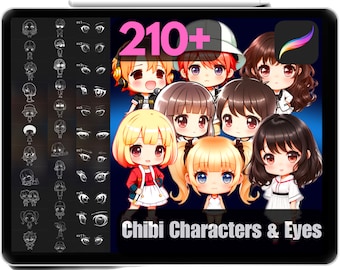 210+ Procreate Chibi Character Stamps & Anime Eyes Bundle, High Quality Ready To Use Chibi Stamps, Chibi Brushes Procreate, Commercial Use.