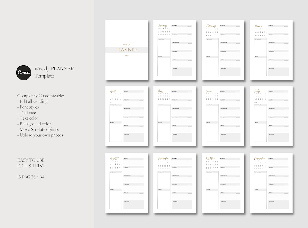 Weekly Planner Template: Customizable Canva DIY (digital Download) - Etsy