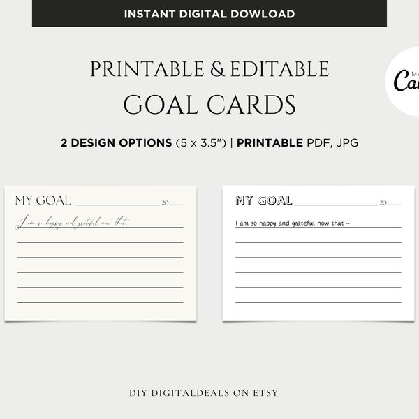 Printable Goal Card, Manifesting Goal Card, Minimalist Goal Card Template, Goal Setting Card, Editable Goal Card, Instant Download, PDF