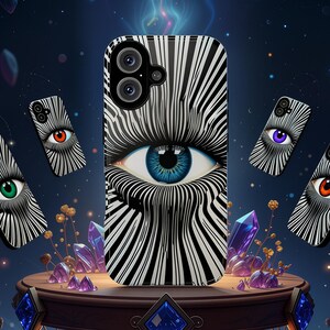 Tough Phone Case Blue Eye Black and White for iPhone Samsung Google Surreal design,Wireless charge