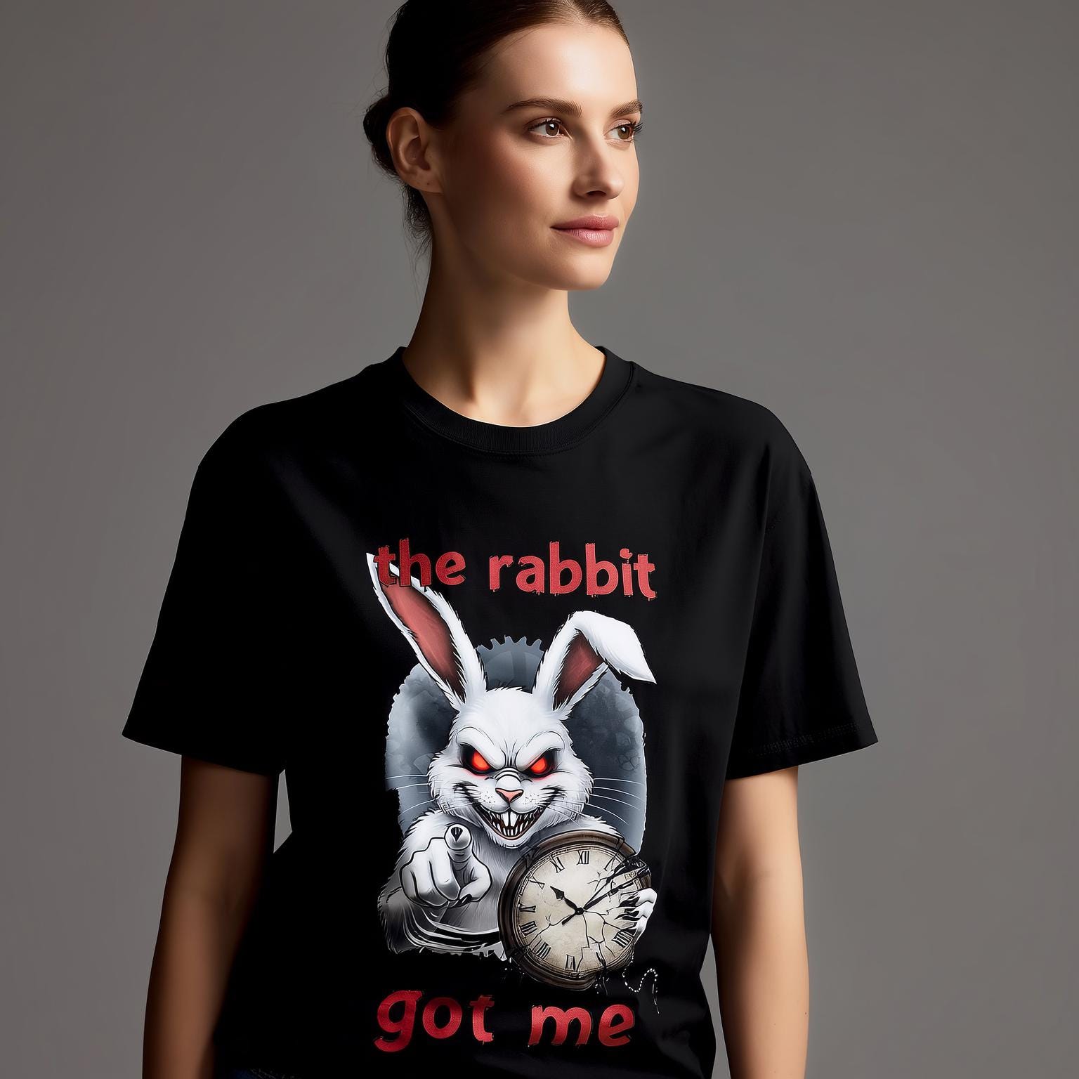 Distressed White Rabbit Meme Shirt - Gothic Wonderland Time Running Out ...