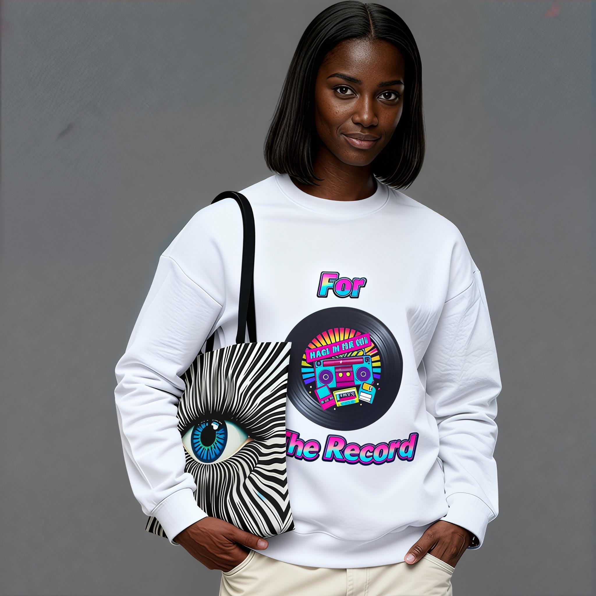 Sweater Retro 80s 90s Vinyl Record Boombox Sweatshirt Unisex Heavy