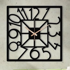 Square Handmade Metal Wall Clock, Modern Black Geometric Design, Minimalist Industrial Decor, Silent Wall Clock, Housewarming Gift, Wanduhr