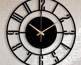 Large Metal Wall Clock with Latin Numerals,Metal Wall Decor,Unique Wall Clock,Modern Wall Clock,Silent Clocks For Wall,Mantel Clock,Wanduhr