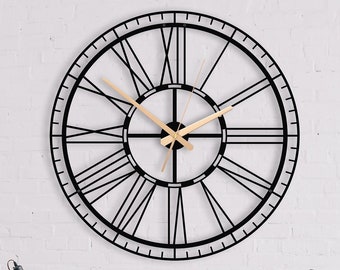 Reloj de pared de metal extra grande único con números romanos, reloj de pared silencioso, reloj de repisa moderno, reloj de habitación para niños, reloj de pared enorme, regalo de cumpleaños
