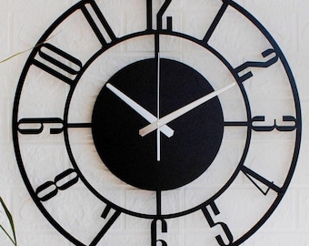 Large Metal Wall Clock with Latin Numerals,Metal Wall Decor,Unique Wall Clock,Modern Wall Clock,Silent Clocks For Wall,Mantel Clock,Wanduhr