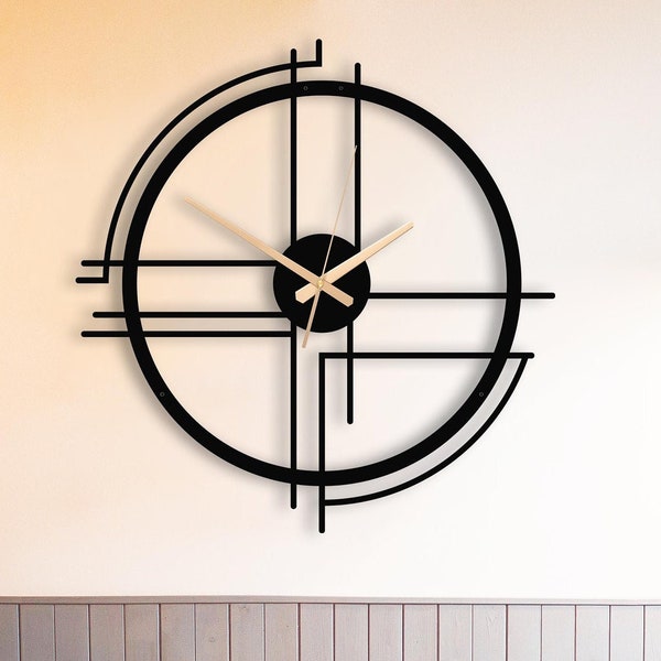 Grande horloge murale en métal au design minimaliste moderne, oeuvre d'art murale en métal unique, horloge murale silencieuse en métal, horloge murale décorative en métal, cadeau de fête des mères