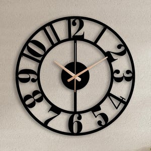 Reloj de pared grande de metal, reloj silencioso negro de estilo industrial moderno, decoración para sala de estar de estilo rústico.