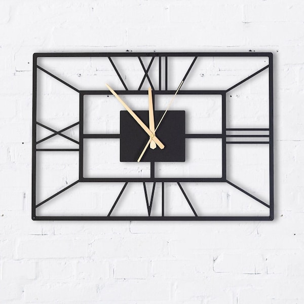 Decoración de pared de metal, reloj de pared rectangular extra grande, arte de pared minimalista, decoración de interiores, decoración de pared, reloj de pared moderno, reloj de repisa