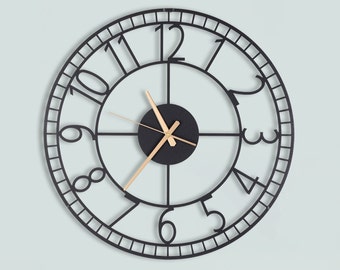 Reloj de pared de metal moderno negro con números latinos, reloj de pared único silencioso con números, reloj de pared de metal de regalo para Navidad, metal Wanduhr