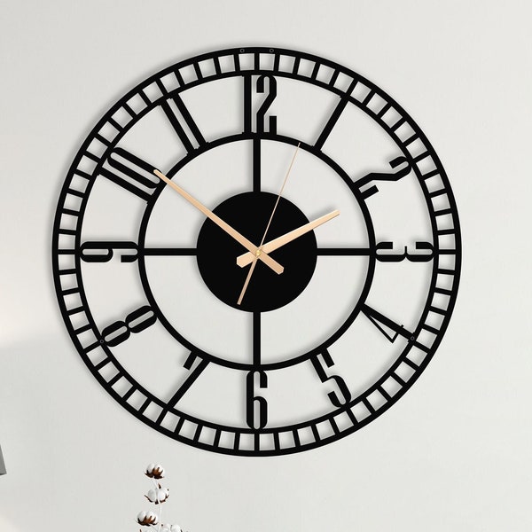 Unique Latin Numeral Metal Wall Clock, Silent Wall Clock, Large Modern Metal Wall Clock, Kids Clock, Black Metal Wall Art, Small Wall Clock