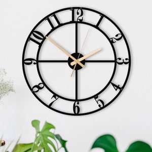 Unique Large Metal Wall Clock, Silent Metal Wall Clock,Modern Wall Clock,Round Wall Clock,Black Metal Clock,Kitchen Wall Clock,Birthday Gift