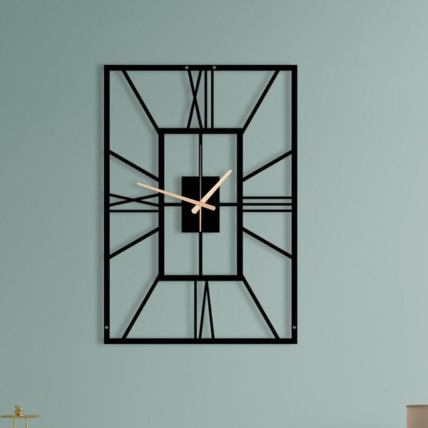 Rectangle Wall Clock, Metal Wall Clock, Metal Wall Art, Living Room Decor, Wall Decoration, Home Metal Decor, Metal Art Decor, Home Gifts.