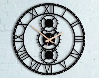 Reloj de engranajes, reloj de pared grande único, reloj de pared moderno, reloj de pared de metal silencioso, regalo para la madre, decoración de pared hecha a mano, relojes para pared