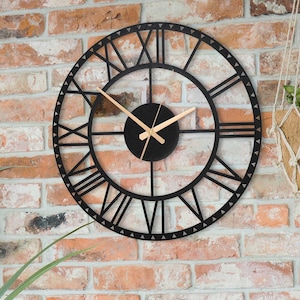 Metal Roman Numeral Clock Large, Mid Century Modern Clock, Livingroom Wall Decor, Dining Room Wall Art, Horloge, Silent Clock, Birtday Gift