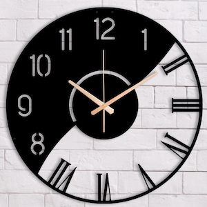 Unique Modern Metal Wall Clock, Large Silent Clocks for Wall, Black White Design Clock Art, Metal Wall Art, New Home Gift, Wanduhr, Horloge