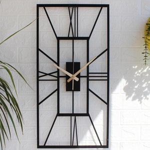 Large Rectangle Metal Wall Clock: Modern Geometric Design
