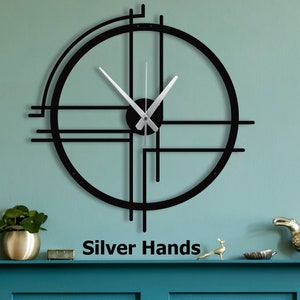 Horloge murale en métal au design minimaliste, horloge murale d'art moderne, horloge murale silencieuse surdimensionnée, décoration d'intérieur unique, horloge faite main, cadeau de pendaison de crémaillère image 1