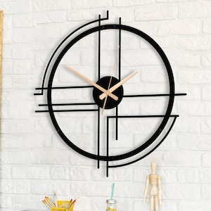 Grande horloge murale en métal au design minimaliste moderne, oeuvre d'art murale en métal unique, horloge murale silencieuse en métal, horloge murale décorative en métal, cadeau de fête des mères image 2