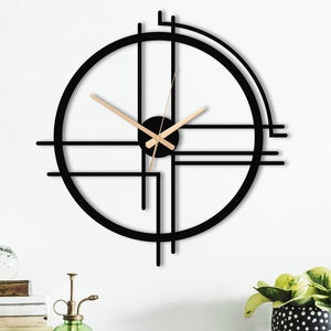 Reloj de pared de metal minimalista moderno de gran tamaño, reloj de pared extra grande, reloj silencioso, decoración de pared de metal, arte de pared de metal único, regalo del Día de la Madre imagen 1