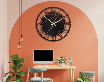 Unique Modern Basketball Metal Wall Clock, Oversize Wall Clock,Unique Circle Wall Clock, Silent Metal Large Clocks,Roman Numerals Wall Clock