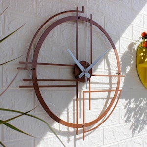 Minimalist Copper Metal Wall Clock: Silent Geometric Design