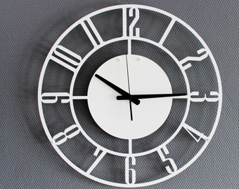 White Color Silent Metal Wall Clock With Numbers, Oversized Modern Metal Wall Clock, Unique White Wall Clock,Extra Large Clock ,Mantel Clock