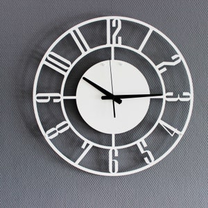 White Color Silent Metal Wall Clock With Numbers, Oversized Modern Metal Wall Clock, Unique White Wall Clock,Extra Large Clock ,Mantel Clock image 1