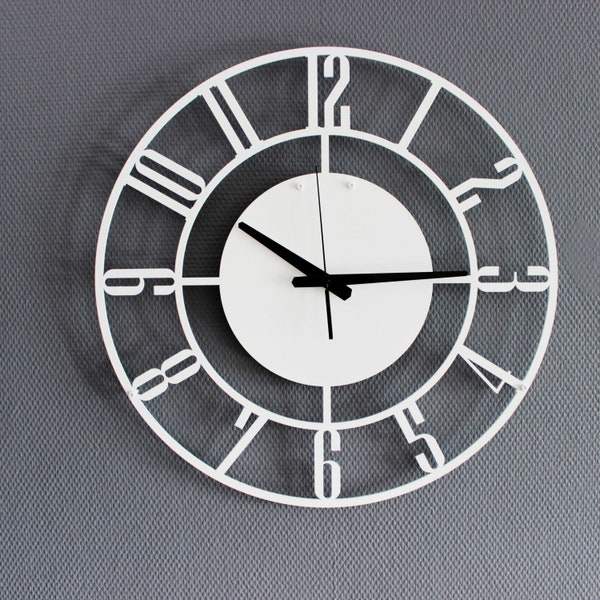 White Color Silent Metal Wall Clock With Numbers, Oversized Modern Metal Wall Clock, Unique White Wall Clock,Extra Large Clock ,Mantel Clock
