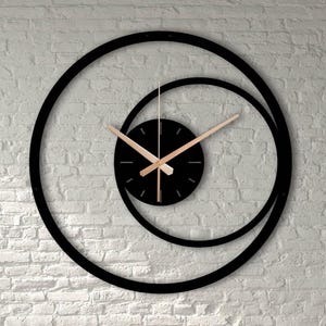 Modern Spiral Metal Wall Clock, Black Minimalist Geometric Wall Clock, Large Decorative Wall Clock, Unique Silent Clock Gift, Metal Wall Art